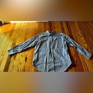 Lauren Ralph Lauren Women’s Size 10 Embroidered Crest Logo Striped Cotton Shirt